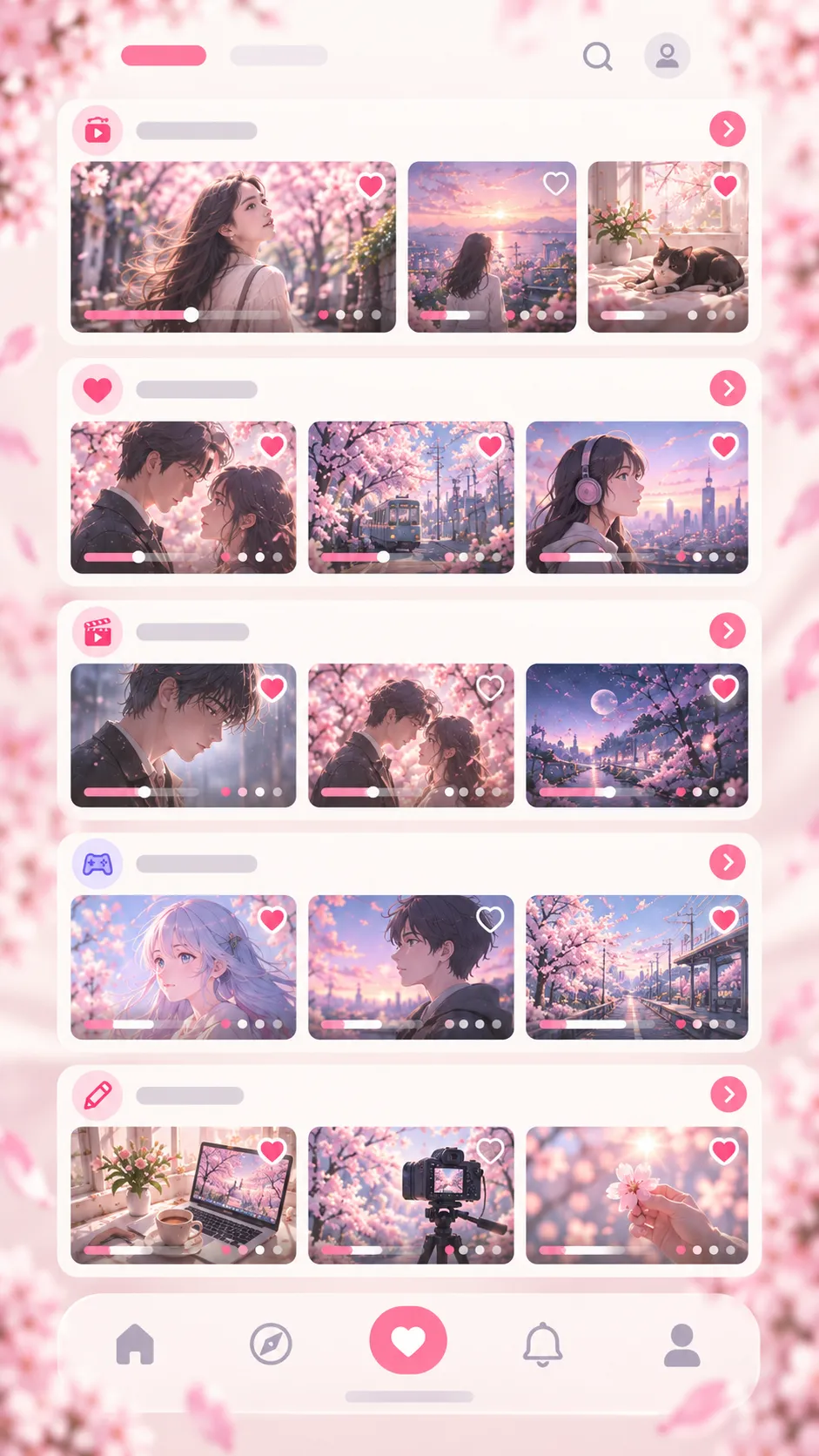 樱花视频 APP 收藏与观看历史界面